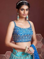 Sky Blue Chinon Silk Lehenga Choli